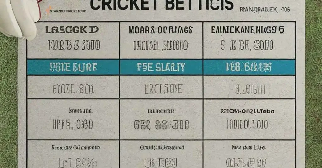 A cricket betting odds chart with different betting markets explained