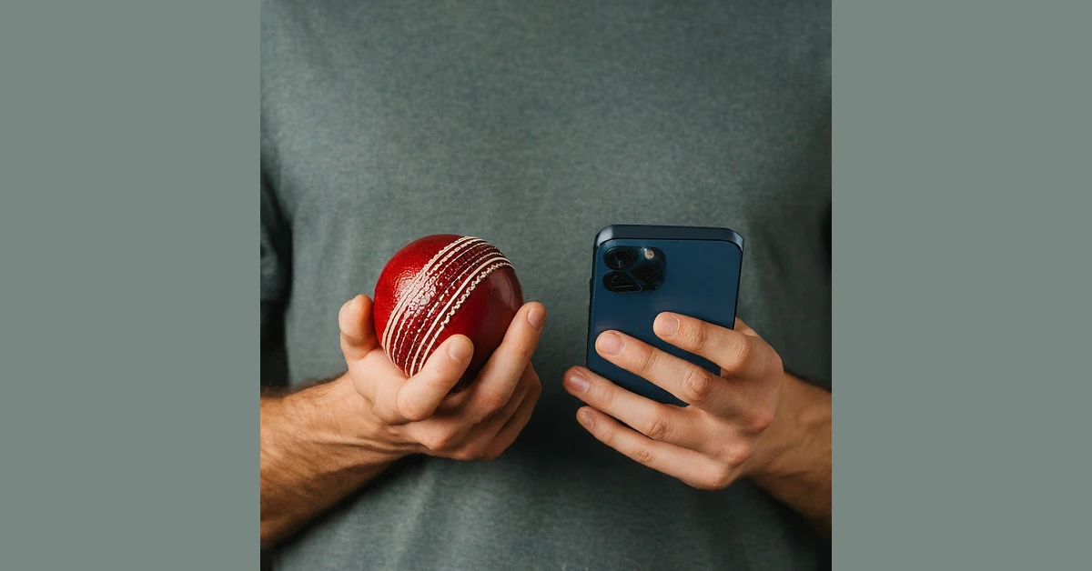 a boy holding ball and mobile watching cricket betting tips 7