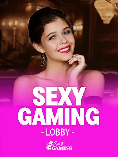 A woman stands against a pink background featuring the text Sexy Gaming Lobby