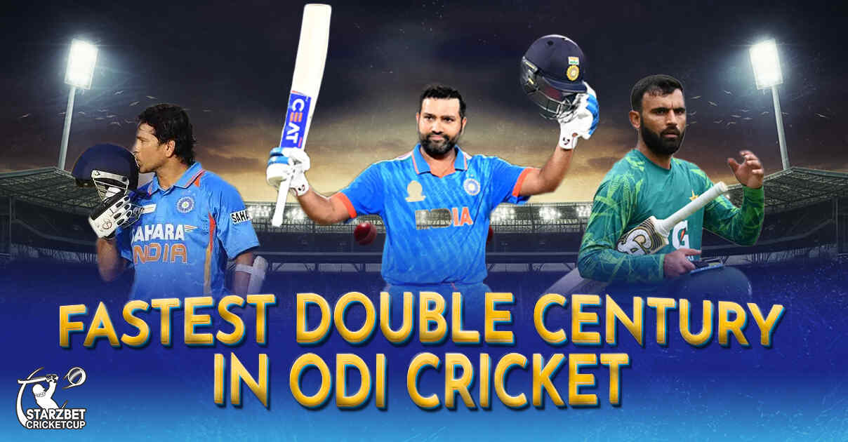 Image depicting the record-breaking moment of the fastest double century in ODI cricket, achieved by a renowned cricketer